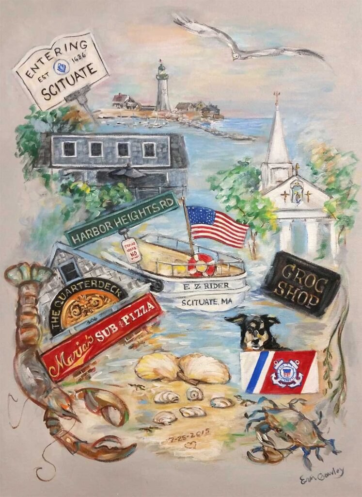 Collage of the town Scituate Massachusetts gift of custom art for client's fiance